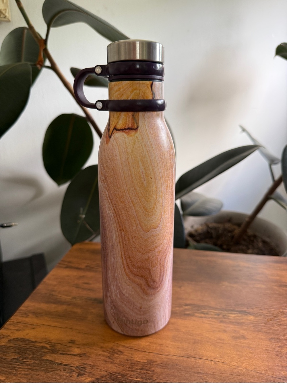 Insulated Wood-Effect Stainless Steel Water Bottle - Pink Brown CONTIGO